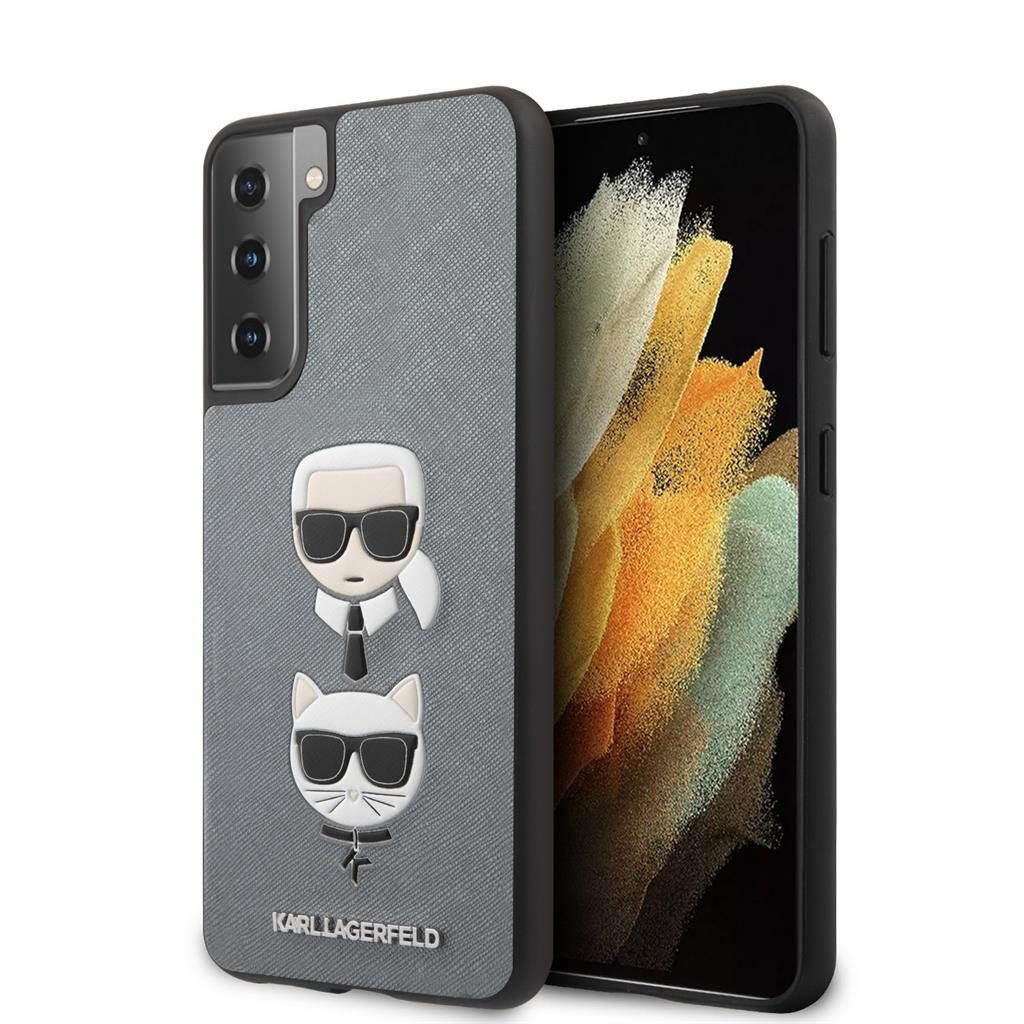 [KLHCS21MSAKICKCSL] Samsung Galaxy S21+ Karl Lagerfeld Saffiano K&C Heads case (Silver) – KLHCS21MSAKICKCSL