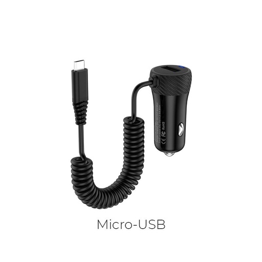 Hoco Z21A 2.4A auto încărcător microUSB cu cablu, Negru