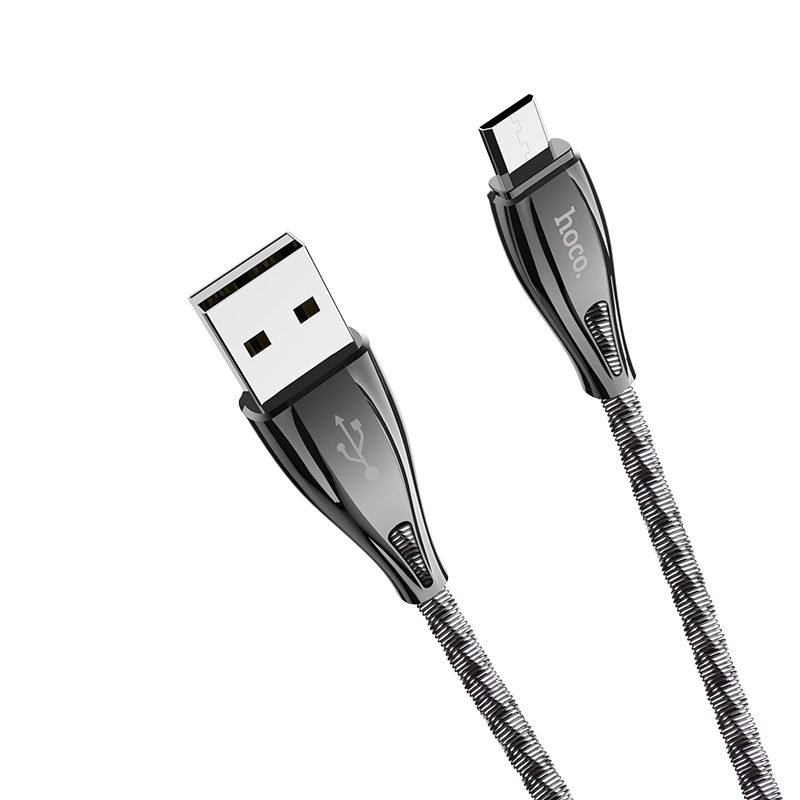 [6957531099994] Hoco U56 microUSB cable, rugged, rozsdamentes steel, zinc alloy, 1,2m, 2,4A, metallic grey