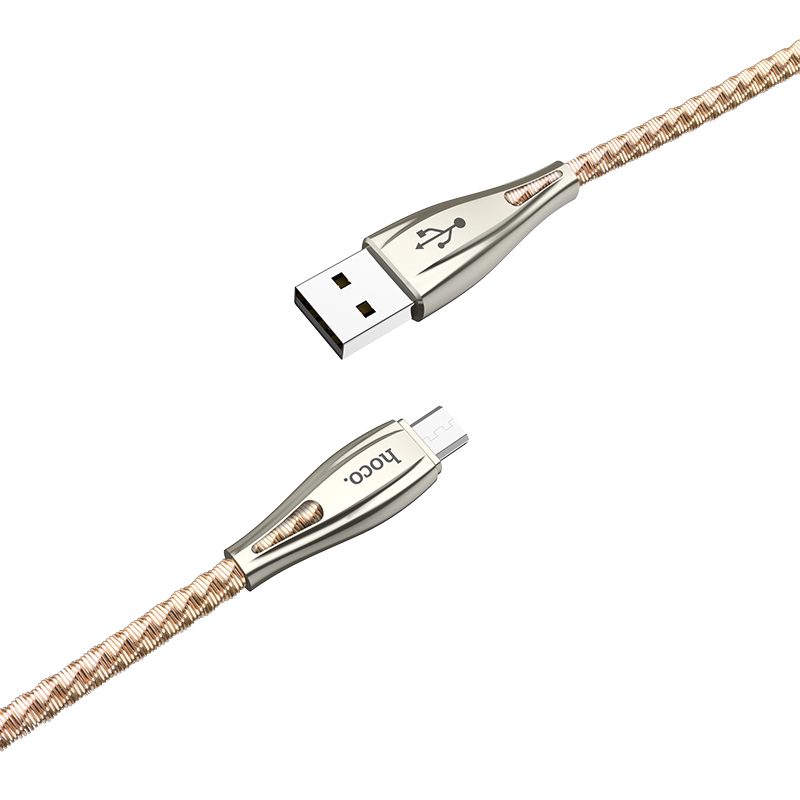 [6957531096184] Hoco U56 microUSB cable, rugged, rozsdamentes steel, zinc alloy, 1,2m, 2,4A, gold