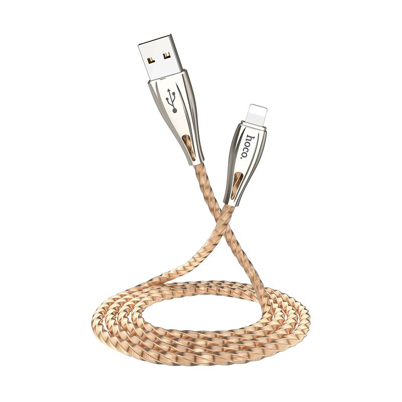 [6957531096207] Hoco U56 lightning cable, rugged, rozsdamentes steel, zinc alloy, 1,2m, 2,4A, gold