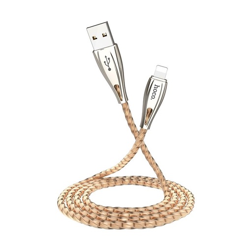 Hoco U56 lightning cablu, rezistent, inoxidabil oțel, zinc aliaj, 1,2m, 2,4A, auriu