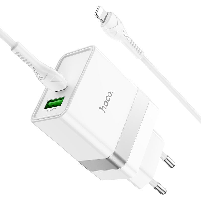 [6931474757784] Hoco N21 fast charger, PD & QC connector + lightning cable, white