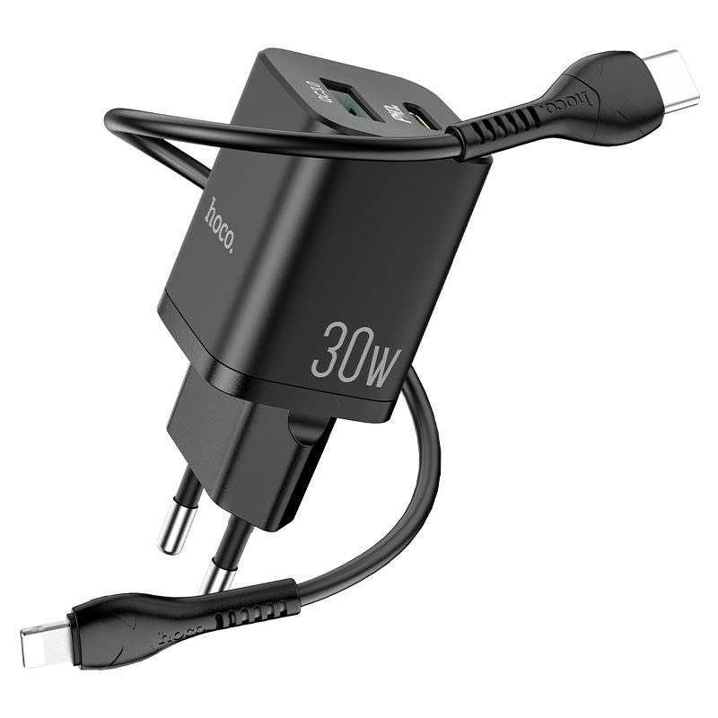 [6931474747419] Hoco N13 wall fast charger (QC + PD connector) PD lightning cable, PD 30W + QC 3.0, black