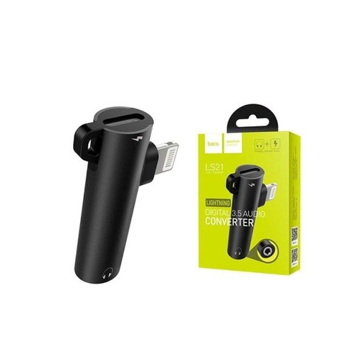 Hoco LS21 lightning distribuitor (lightning încărcător port+3,5mm jack mufă), negru