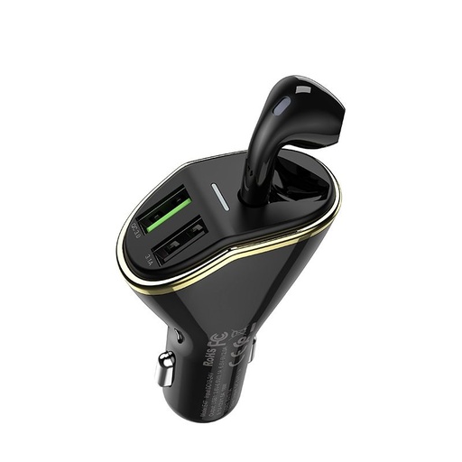 Hoco E47 auto încărcător rapid (2 USB port), QC 3.0, max. 18W + headset, negru