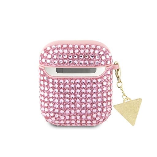 Guess Rhinestones Triangle Metal Logo husă AirPods 1/2 (Roz) - GUA2HDGTPP