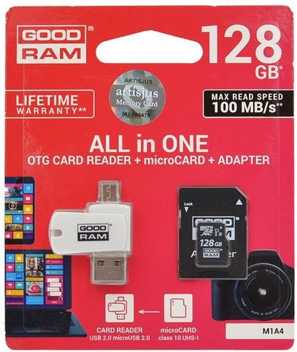 Goodram M1A4-1280R12 128GB class10 card de memorie, USB OTG cu cititor de carduri, negru