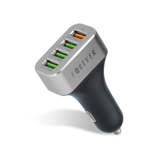 Forever auto încărcător rapid (4 USB port), QC 2.0, argintiu/ negru