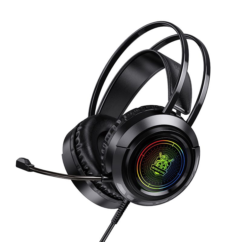 [6931474754233] Borofone BO103 gamer headphones,with microphone, USB-A+USB-A+ 3.5mm with connector, led fénnyel, black