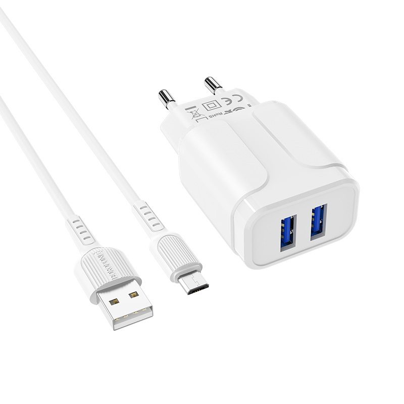[6931474716071] Borofone BA37A wall charger (2 USB port), lightning cable, 5V 2,4A, white
