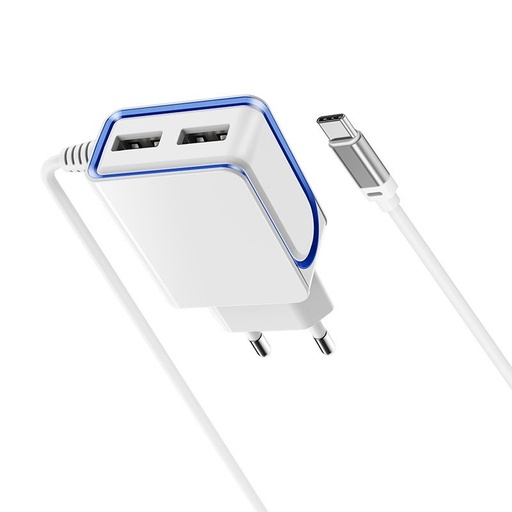 Borofone BA35A de rețea încărcător (2 USB port), lightning cablu, 5V 2,1A, alb