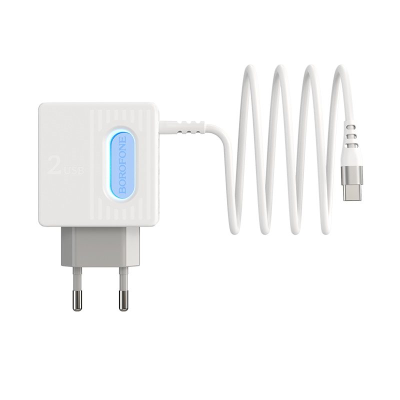 [6931474715296] Borofone BA34 wall charger (2 USB port), lightning cable, 5V 2,4A, white