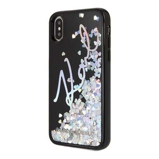 Apple iPhone X/XS Karl Lagerfeld Signature Liquid Glitter Sequins husă (Negru) – KLHCPXKSIGMU