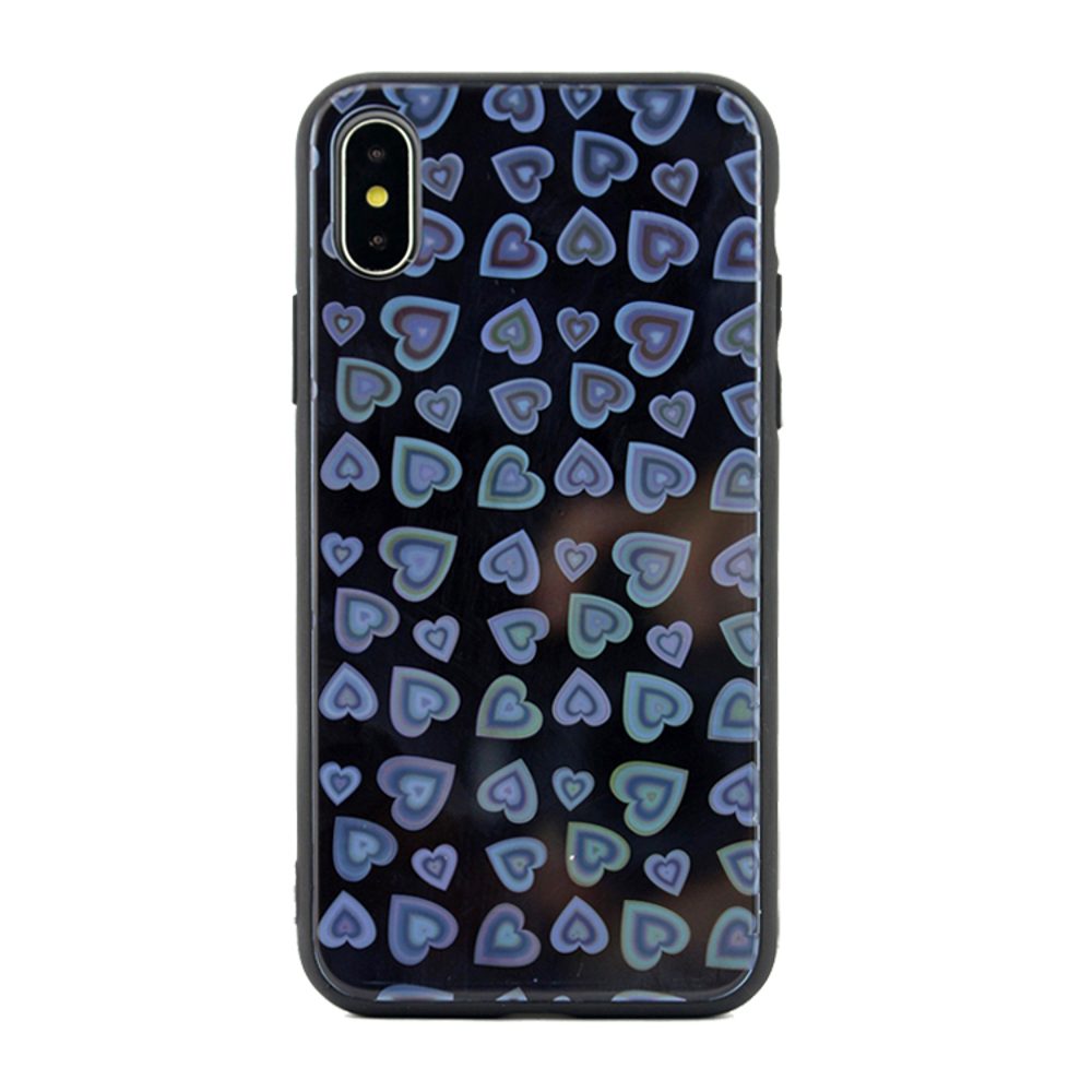 [FP040479] Apple iPhone X / iPhone XS heart glass back cover case (Black)