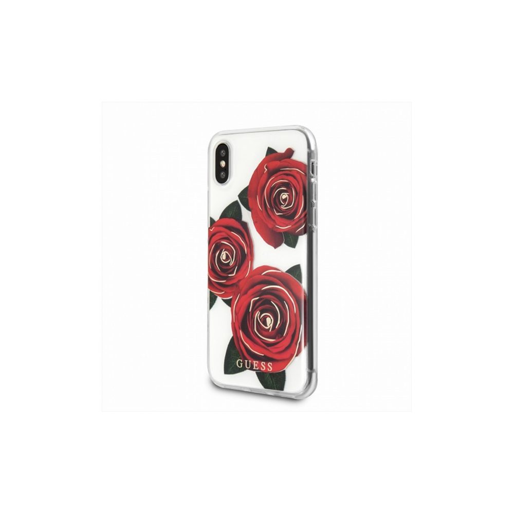 [FP041563] Apple iPhone X / iPhone XS GUESS flower desire red roses premium back cover case (Pink)
