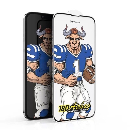 Apple iPhone 15 Plus OX Warrior Mr. Sports airbag rezistent sticlă securizată transparent (negru ramă)