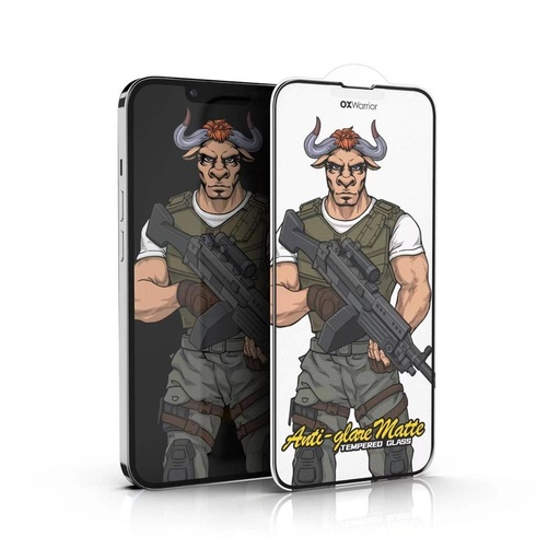 Apple iPhone 13 Pro Max / iPhone 14 Plus OX Warrior Mr. Soldier amprentă fără mat sticlă securizată transparent (negru ramă)
