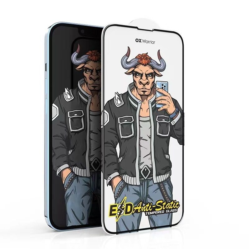 [5900220824348] Apple iPhone 13 / 13 Pro / 14 / 16e OX Warrior Mr. Punk ESD - dust-repellent tempered glass (Black)