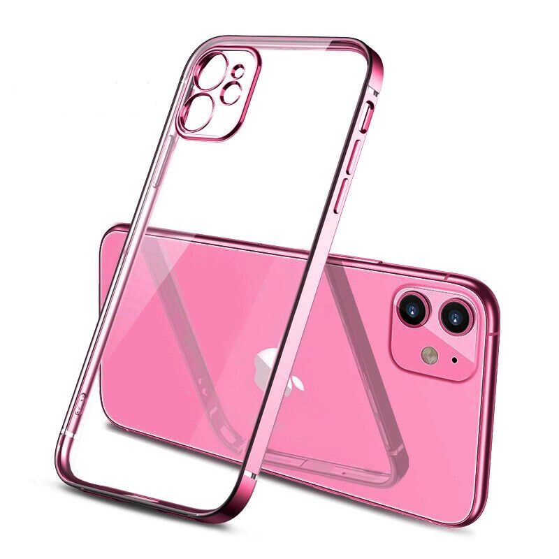 [5991212209248] Apple iPhone 12 electroplate camera-protecting silicone back cover case (Pink)