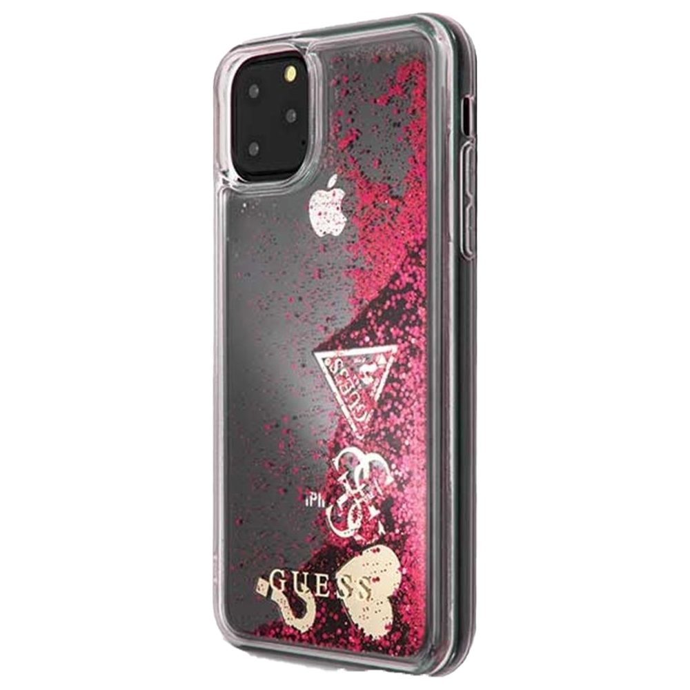 [GUHCN65GLHFLRA] Apple iPhone 11 Pro Max Guess Glitter Hearts case (Málna) - GUHCN65GLHFLRA