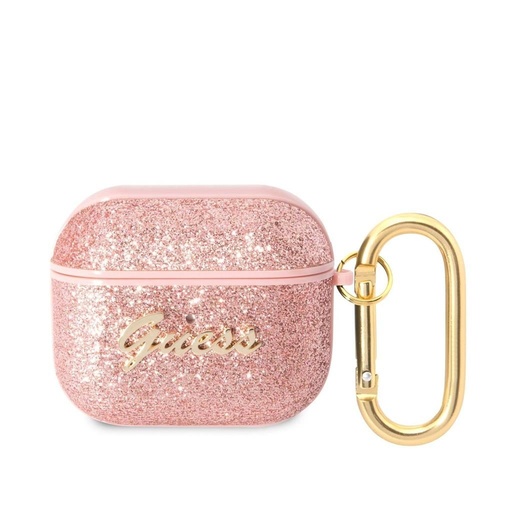 AirPods 3 Guess Glitter Flakes Metal Logo husă (Roz) - GUA3HGGSHP