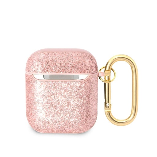 AirPods 1/2 Guess Glitter Flakes Metal Logo husă (Roz) - GUA2HGGSHP