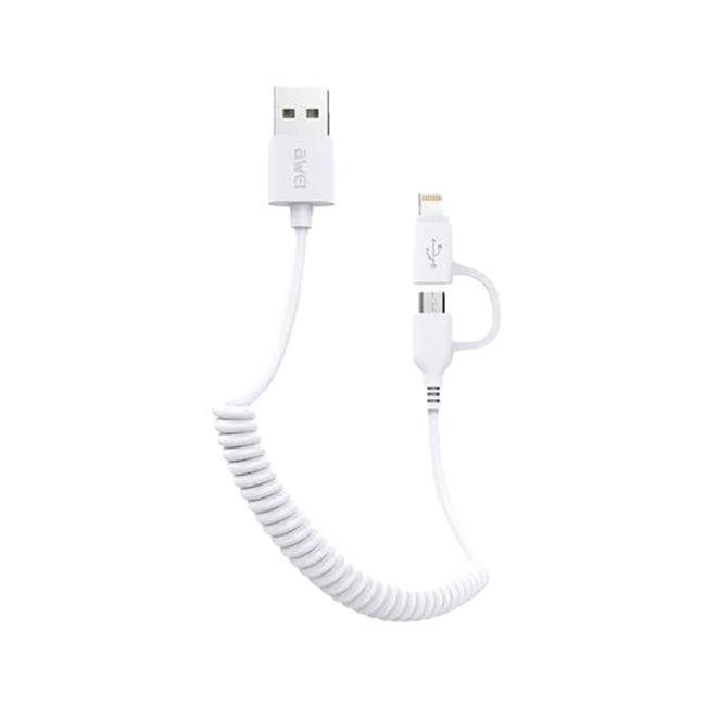 [MG-AWECL53-01] AWEI CL-53 2in1 cable (microUSB + lightning), csavart, 1m, white