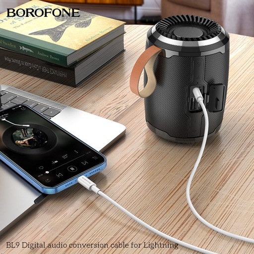 Borofone BL9 lightning distribuitor (lightning încărcător port+3,5mm jack mufă), 1m, Lightning-3,5Jack adaptor, alb
