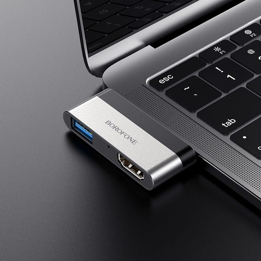 Borofone DH2 HDMI adapter, adapter USB-C HDMI + USB3.0, aluminiu aliaj, lat de compatibilitate, negru