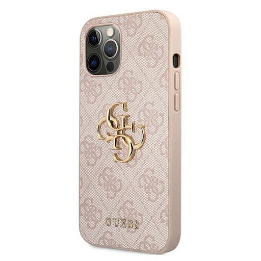 Apple iPhone 12 / iPhone 12 Pro GUESS PU 4G Metal Logo husă spate (Roz - GUHCP12M4GMGPI)