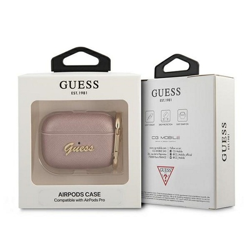 Guess AirPods Pro husă Saffiano PC/PU Metal Logo (Roz) - GUAPSASMP