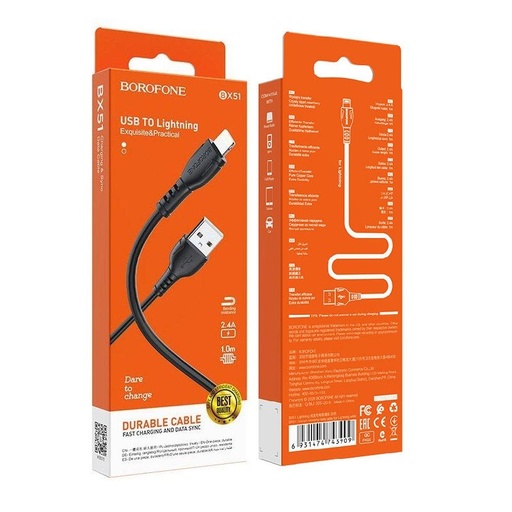 Borofone BX51 lightning cablu, negru