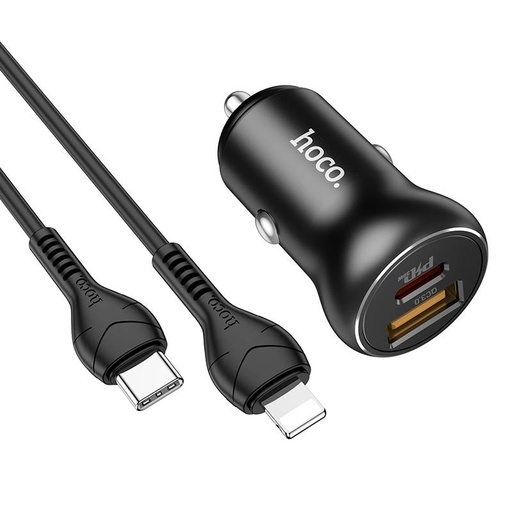 Hoco NZ5 auto încărcător rapid, PD & QC conector + lightning cablu, negru