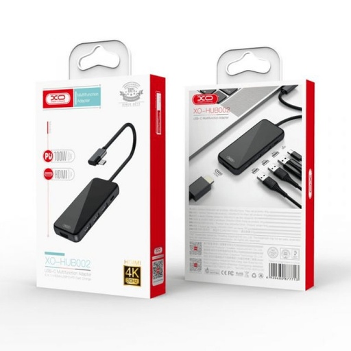XO HUB002 5 az 1-ben USB-C adapter (Gri) – HDMI, 3×USB, PD încărcare rapidă