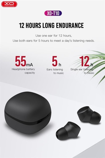 XO T10 dublu Bluetooth căști (Negru)