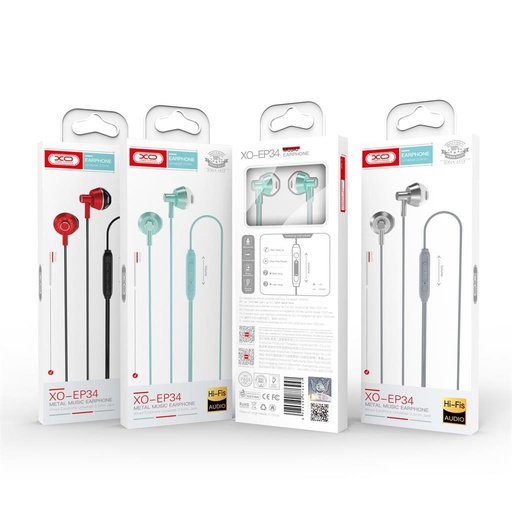 XO EP34 cu fir căști, cu microfon, 3,5mm Jack cu conector, negru - roșu