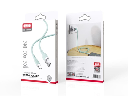 XO NB208 USB-C cablu de date (Verde) – moale silicon acoperire