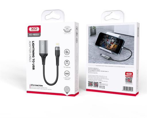 XO NB201 lightning adapter Lightning-USB-A adaptor, 150mm-es cu lungime de cablu, negru