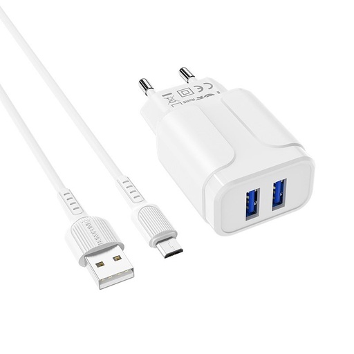 Borofone BA37A de rețea încărcător (2 USB port), lightning cablu, 5V 2,4A, alb