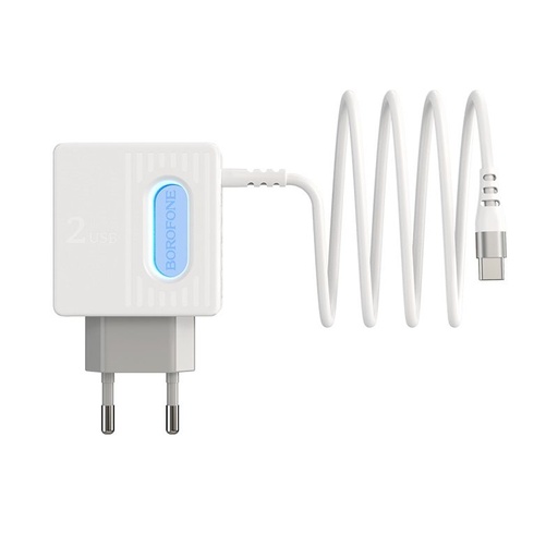 Borofone BA34 de rețea încărcător (2 USB port), lightning cablu, 5V 2,4A, alb