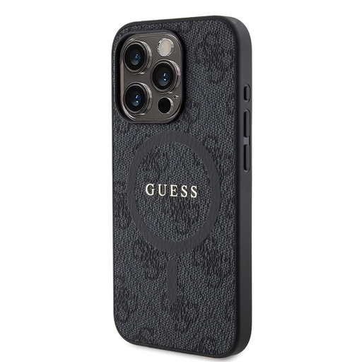Apple iPhone 15 Pro Guess PU Leather 4G Colored Ring MagSafe husă (Negru) - GUHMP15LG4GFRK