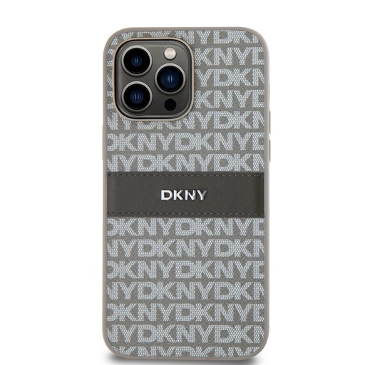 Apple iPhone 15 Pro Max DKNY PU Leather Repeat Pattern Tonal Stripe husă spate (Bej - DKHCP15XPRTHSLE)