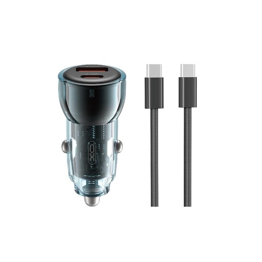 XO CC60 auto încărcător rapid, PD & QC conector + type-c cablu 60W (Negru)