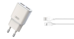 XO L92C 2.4A încărcător (Alb) – dublu USB conector, Lightning cu cablu