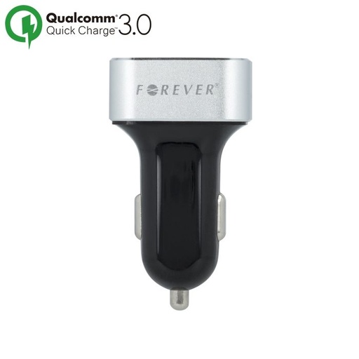 Forever auto încărcător rapid (2 USB port), QC 3.0,30W, argintiu/ negru