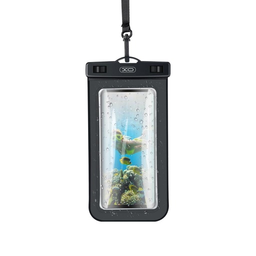 XO KT01 PVC rezistent la apă husă telefon cu clapetă ablakkal és cu curea pentru gât (Negru)