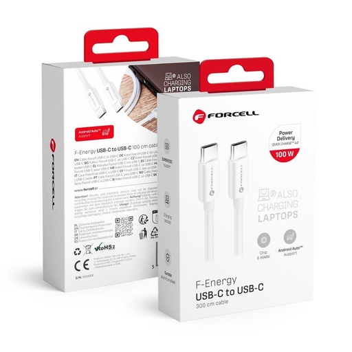 Forcell F-ENERGY C339 USB-C / USB-C cablu PD QC4.0 5A 100W (Alb) - 3m