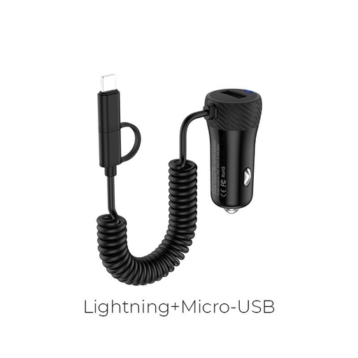 Hoco Z21A Ascender single-port car charger with cable(Apple + Micro) Negru