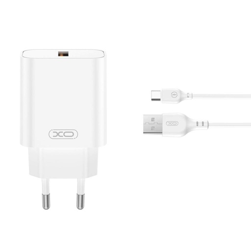 XO CE33(EU) de rețea încărcător rapid + Type-C cablu (Alb) - 18W, QC3.0, NB103 set